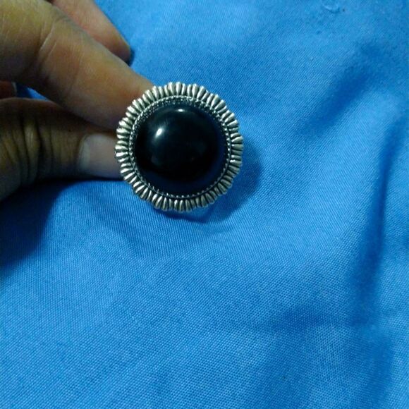 🦉Handmade Onyx Wonder Black Circular Silver Antique style Adjustable Ring - Picture 1 of 5
